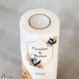 Hochzeitskerze Holzelement Zeitlos Elegant Ø8 x 20 cm