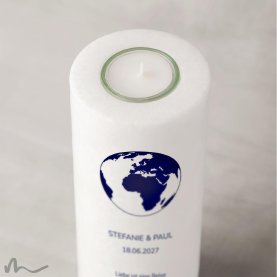 Hochzeitskerze Reisepass Globus Ø8 x 20 cm
