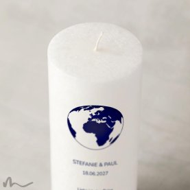 Hochzeitskerze Docht Reisepass Globus Ø8 x 20 cm