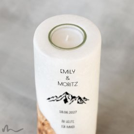 Hochzeitskerze Holzelement Bergleidenschaft Ø8 x 20 cm