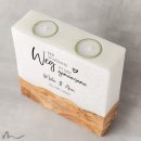 Hochzeitskerze breites Holzelement Gemeinsamer Weg 20 x 20 cm