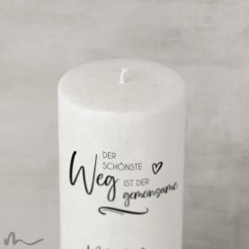 Hochzeitskerze Holzelement Docht Gemeinsamer Weg Ø9 x 25 cm