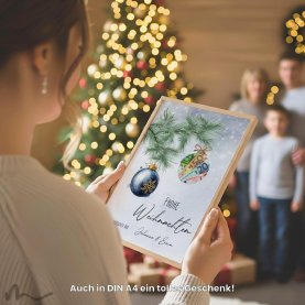 Geldgeschenk Poster Frohe Weihnachten Kugel Blau