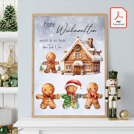 Geldgeschenk Poster Frohe Weihnachten Lebkuchen
