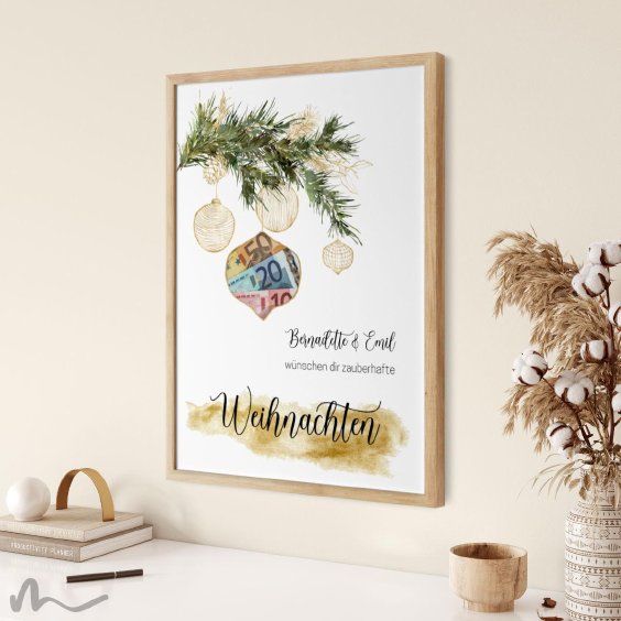 Geldgeschenk Poster Frohe Weihnachten Zweig Gold
