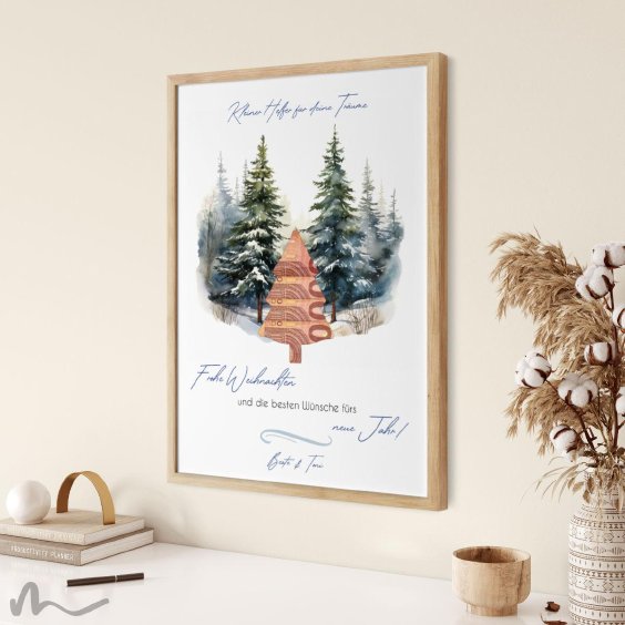 Geldgeschenk Poster Frohe Weihnachten Wald