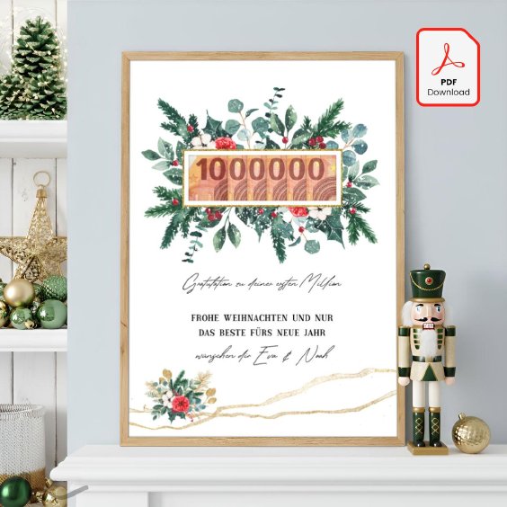 Geldgeschenk Poster Frohe Weihnachten Erste Million