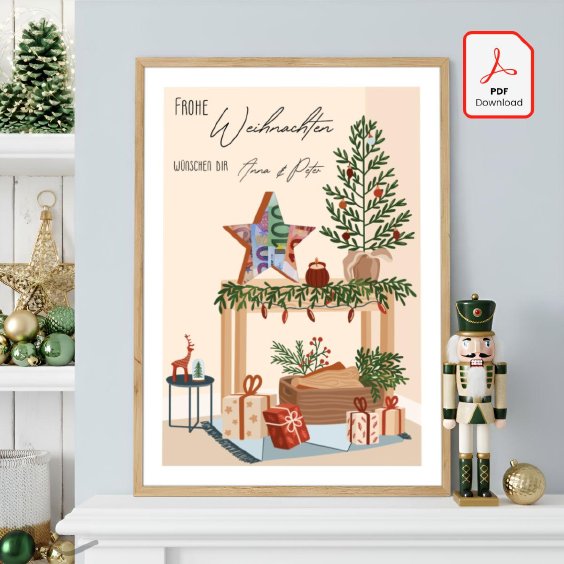Geldgeschenk Poster Frohe Weihnachten Cozy Stern