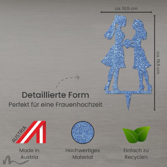 Cake Topper Mrs und Mrs Blau Glitzer