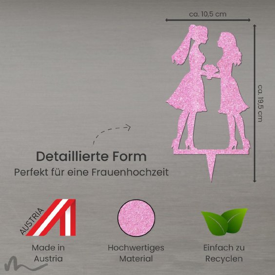 Cake Topper Mrs und Mrs Pink Glitzer