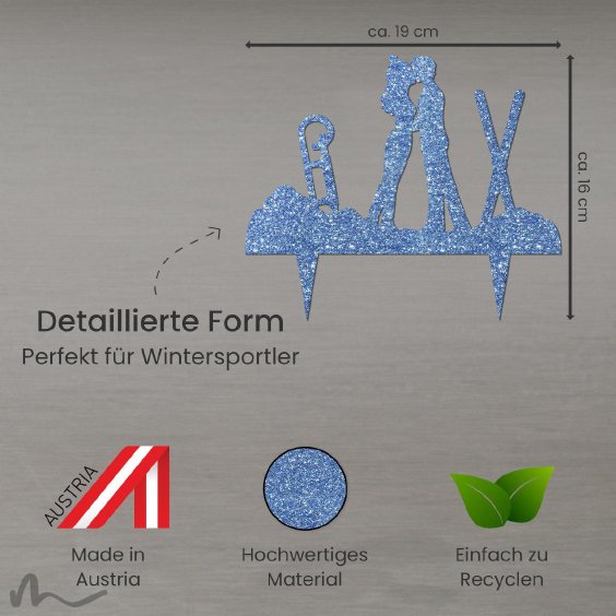 Cake Topper Wintersport Blau Glitzer