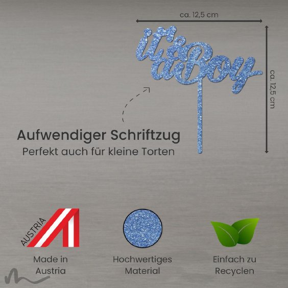 Cake Topper Its a Boy Blau Glitzer