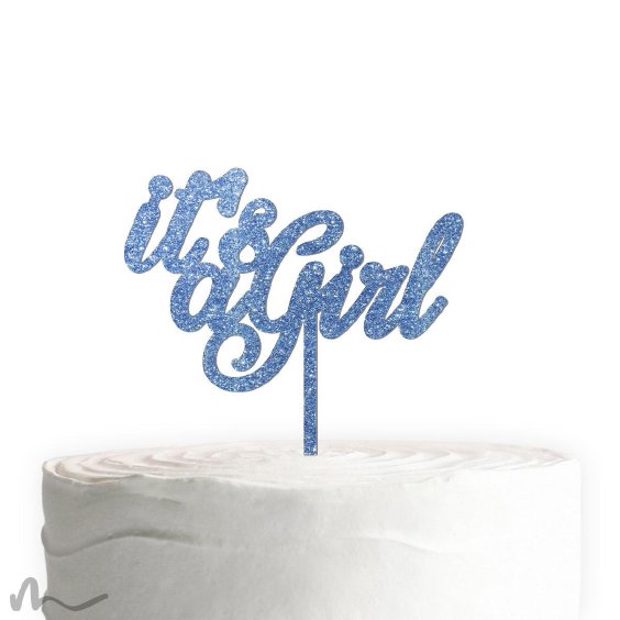 Cake Topper Its a Girl Blau Glitzer