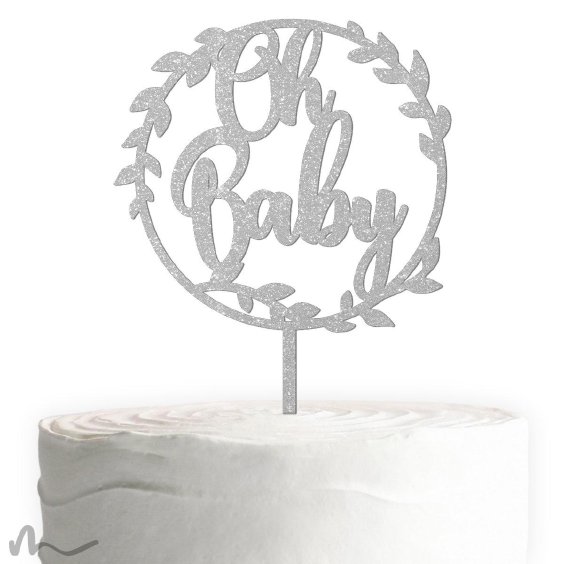 Cake Topper Oh Baby Silber Glitzer