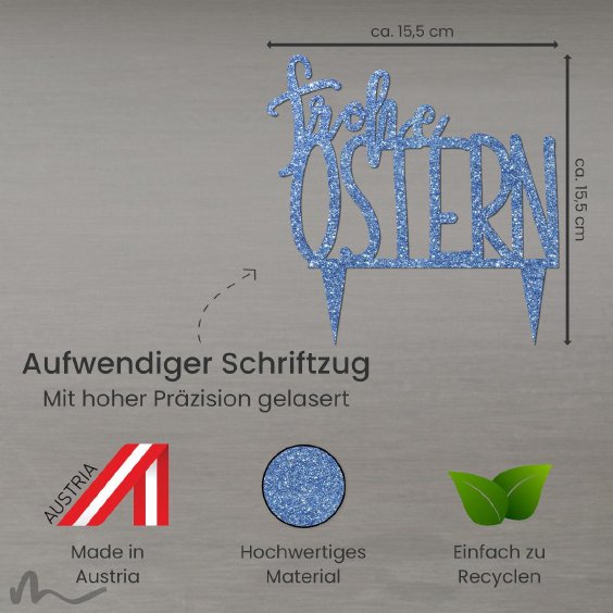 Cake Topper Frohe Ostern Blau Glitzer