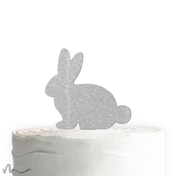 Cake Topper Hase Silber Glitzer