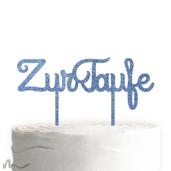 Cake Topper Zur Taufe Schreibschrift Blau Glitzer