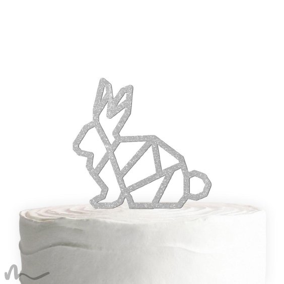 Cake Topper Hase Geometrie Silber Glitzer