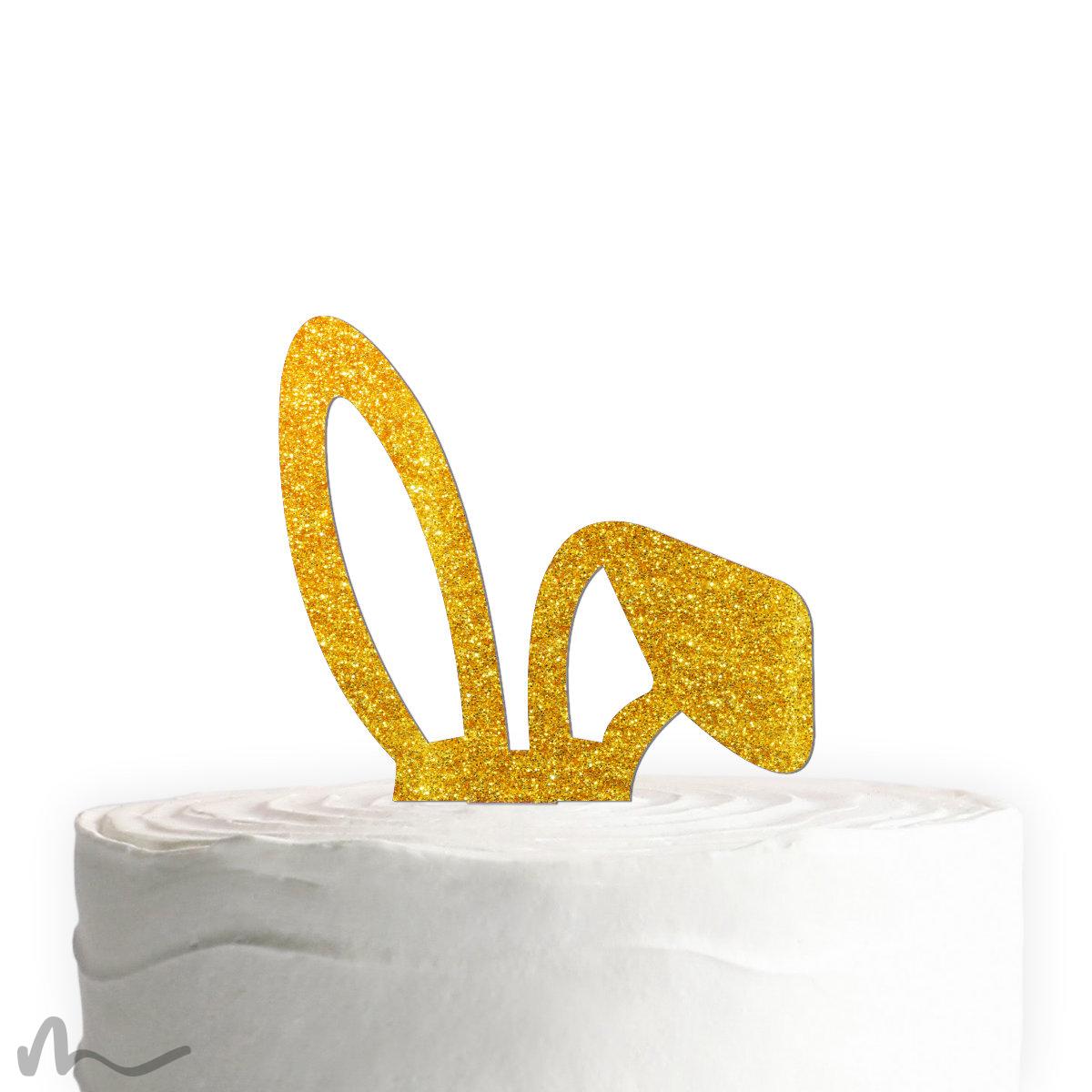 Rsstarxi Oster-Tortenaufsatz Mit Hasenohren & Osterei – Gold-glitzernd, 15,5x21,3 Cm | Für Osterparty, Babyparty, Geburtstag