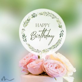 Cake Topper Happy Birthday Greenery Weiss bedruckt