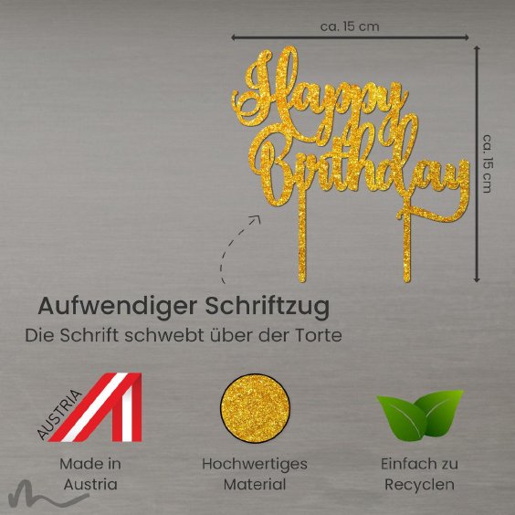 Cake Topper Happy Birthday 3 Gold Glitzer