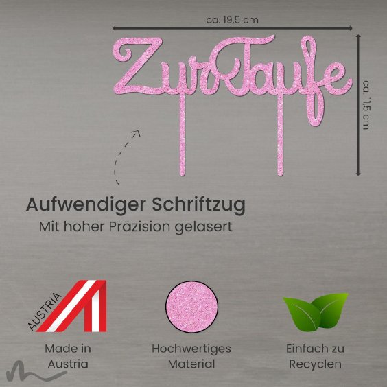 Cake Topper Zur Taufe Schreibschrift Pink Glitzer