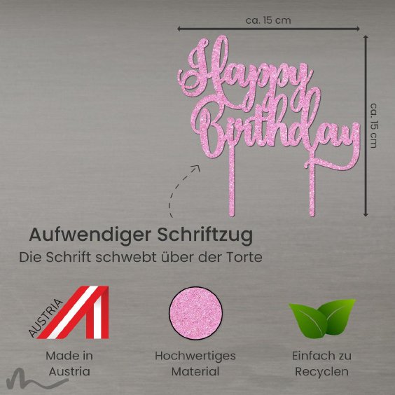 Cake Topper Happy Birthday 3 Pink Glitzer