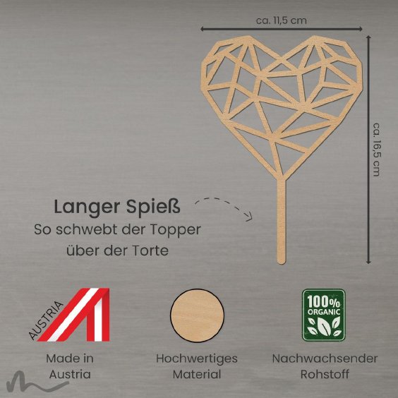Cake Topper Herz Geometrie Holz