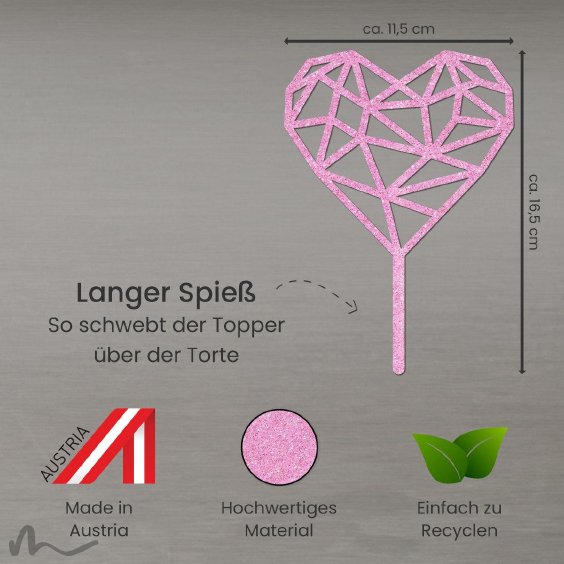 Cake Topper Herz Geometrie Pink Glitzer