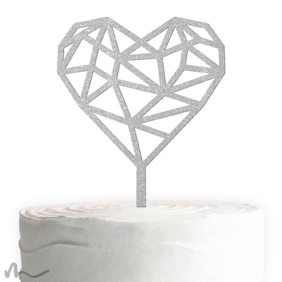 Cake Topper Herz Geometrie Silber Glitzer