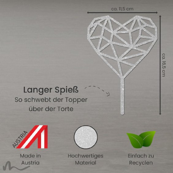 Cake Topper Herz Geometrie Silber Glitzer