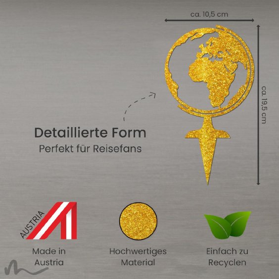 Cake Topper Globus Gold Glitzer