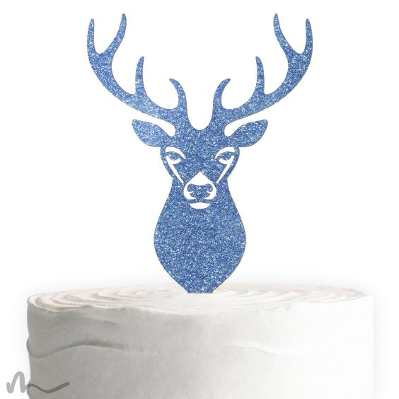 Cake Topper Hirsch Blau Glitzer