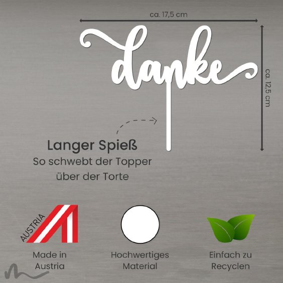 Cake Topper Danke Schriftzug Weiss
