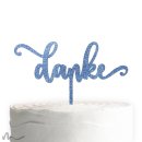 Cake Topper Danke Schriftzug Blau Glitzer