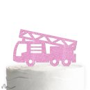 Cake Topper Feuerwehrauto Pink Glitzer