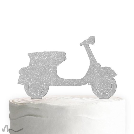 Cake Topper Vespa Silber Glitzer