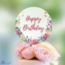 Cake Topper Happy Birthday Blüten Weiss bedruckt