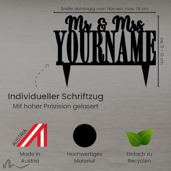 Cake Topper Mr und Mrs personalisiert Schwarz
