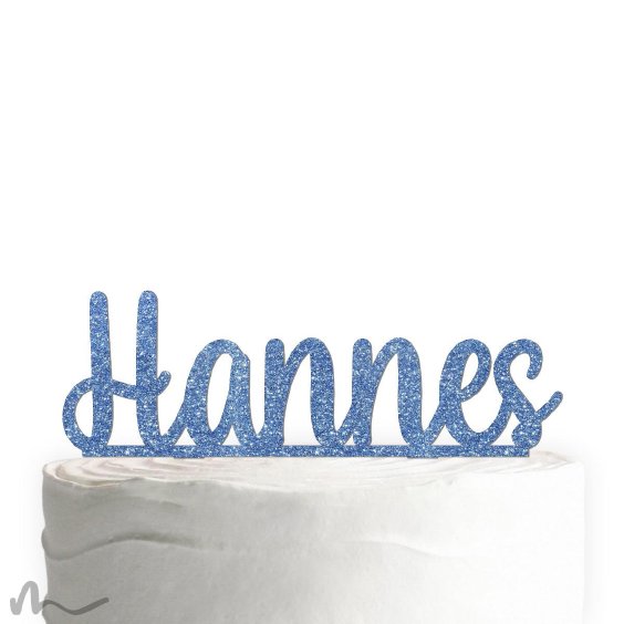 Cake Topper Name personalisiert Blau Glitzer