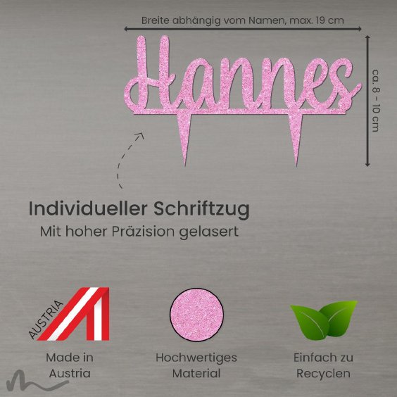 Cake Topper Name personalisiert Pink Glitzer