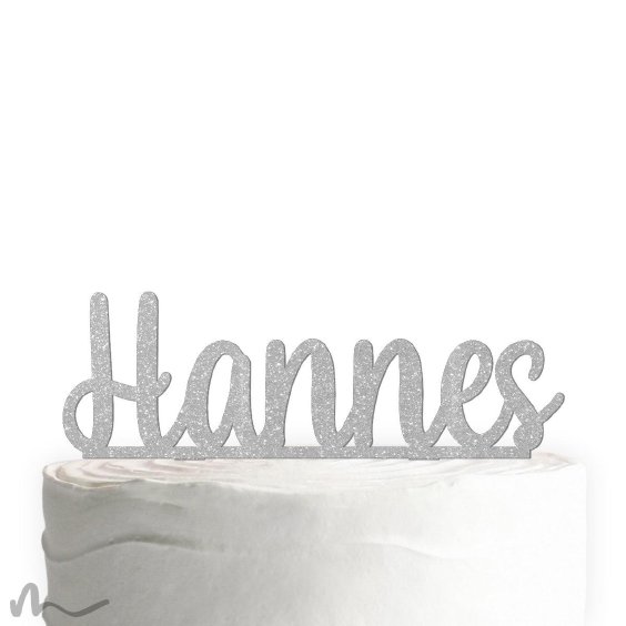 Cake Topper Name personalisiert Silber Glitzer