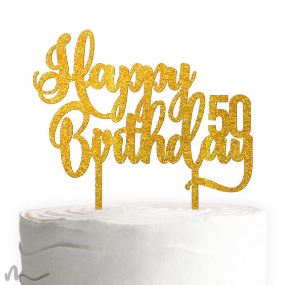 Cake Topper Happy Birthday Zahl personalisiert Gold Glitzer