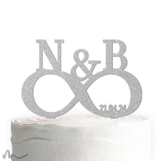 Cake Topper Unendlich personalisiert Silber Glitzer