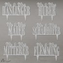 Cake Topper Mr und Mrs personalisiert Silber Glitzer