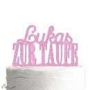 Cake Topper Zur Taufe personalisiert Pink Glitzer