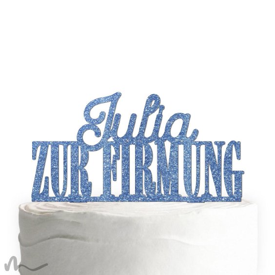 Cake Topper Zur Firmung personalisiert Blau Glitzer