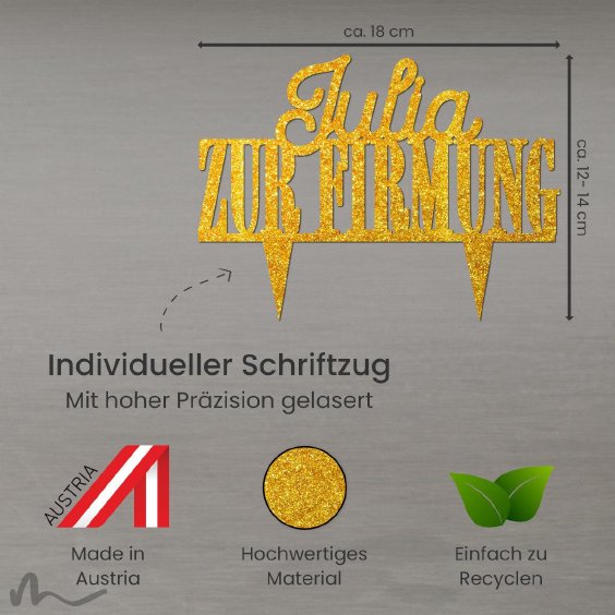 Cake Topper Zur Firmung personalisiert Gold Glitzer