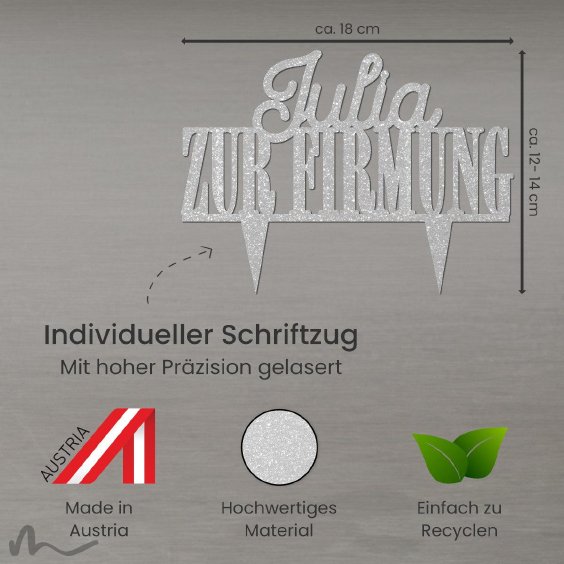 Cake Topper Zur Firmung personalisiert Silber Glitzer