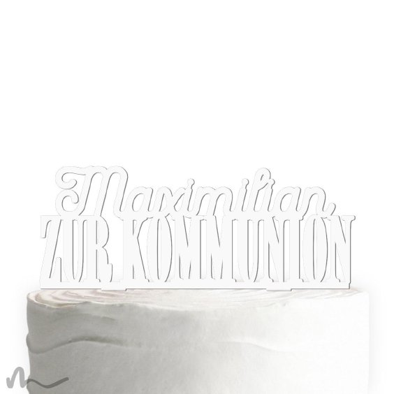 Cake Topper Zur Kommunion personalisiert Weiss